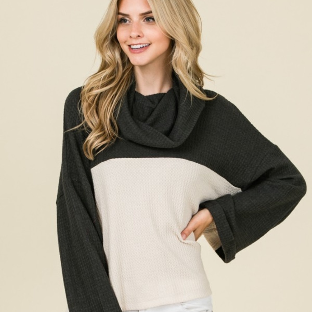 Lumiere 2 Tone Waffle Knit Sweater - Black